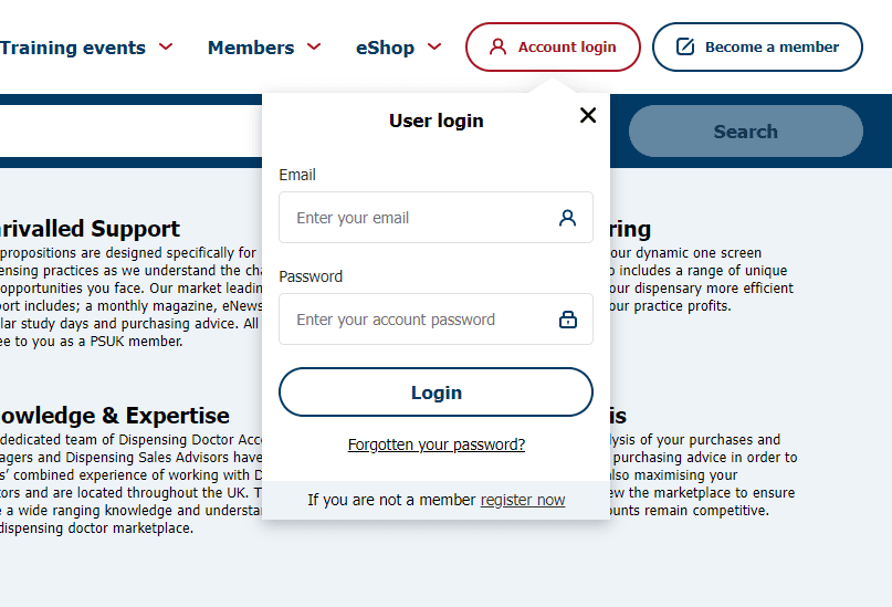 PSUK Website Login Form