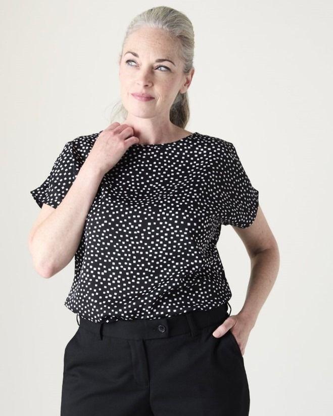 Black & White Squares Slash Neck Blouse