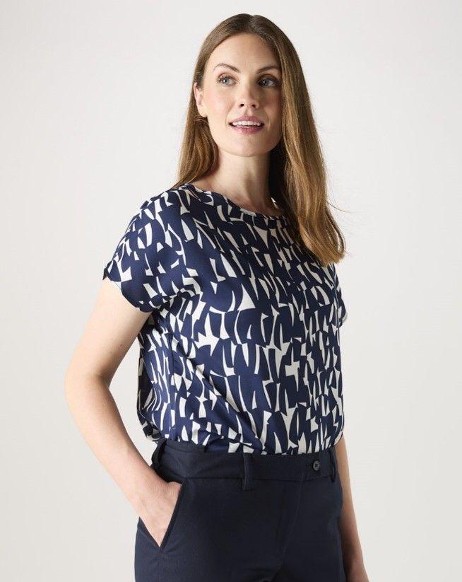 Navy Shards Slash Neck Blouse