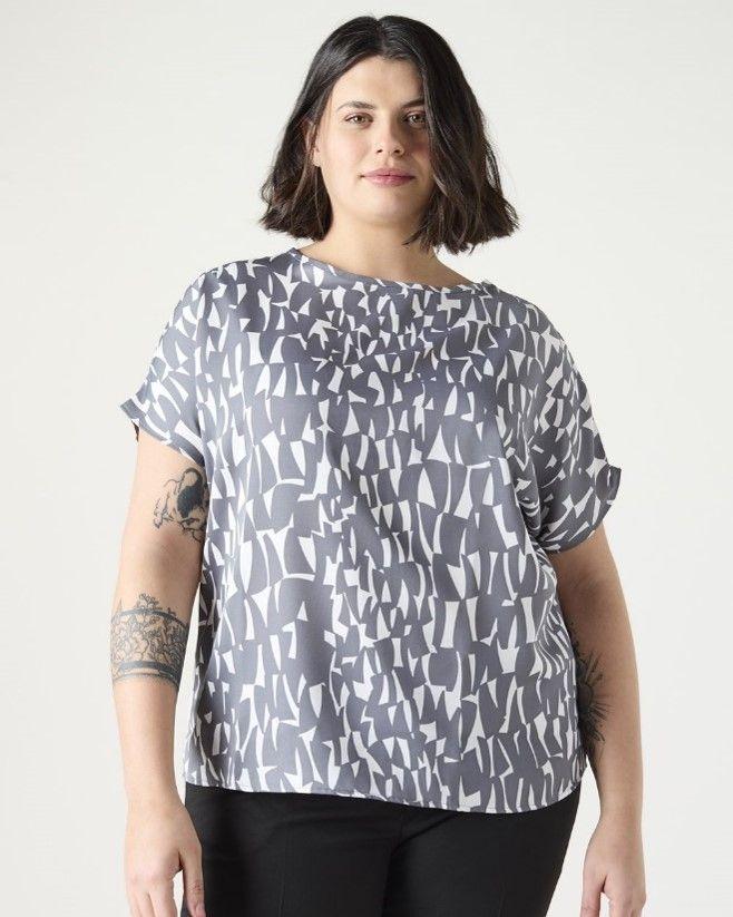 Grey Shards Slash Neck Blouse