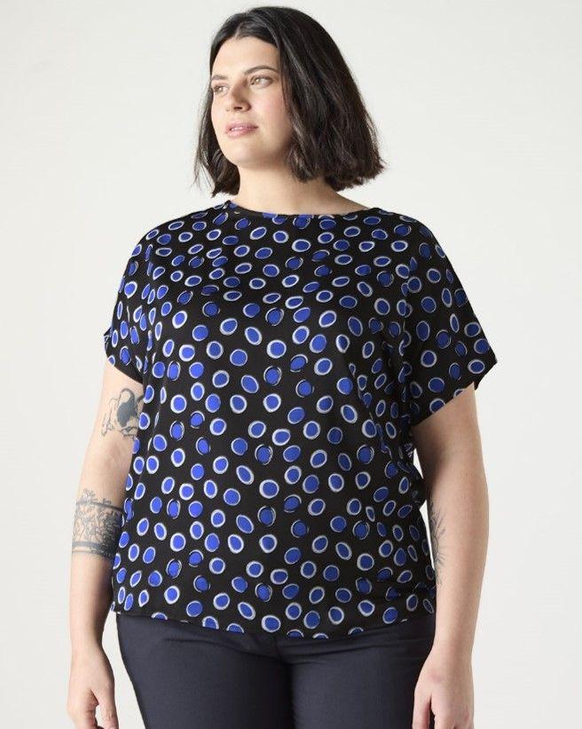 Blue Circle Slash Neck Blouse