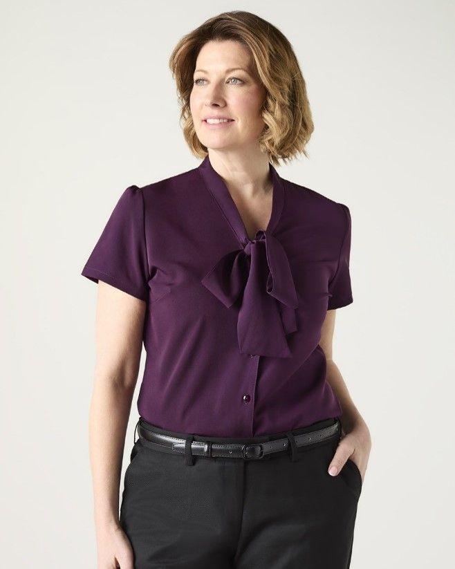 Plum Low Tie Neck Blouse