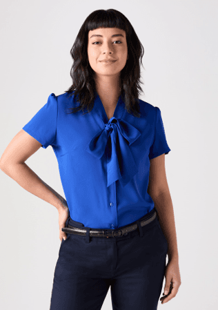 Cobalt Low Tie Neck Blouse