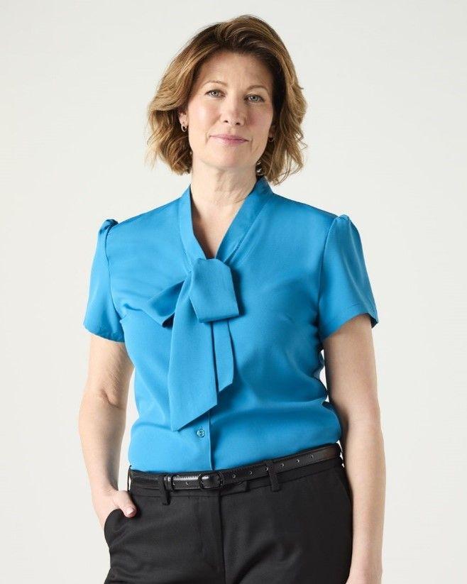 Teal Low Tie Neck Blouse