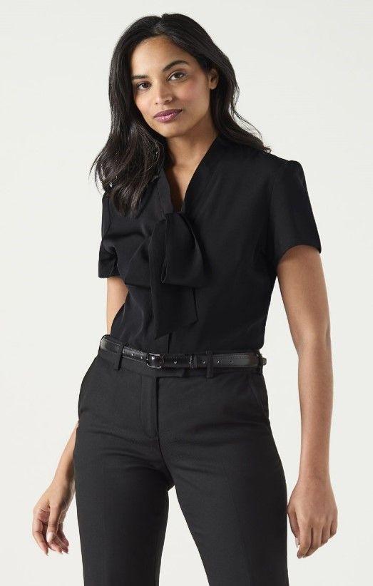 Black Low Tie Neck Blouse