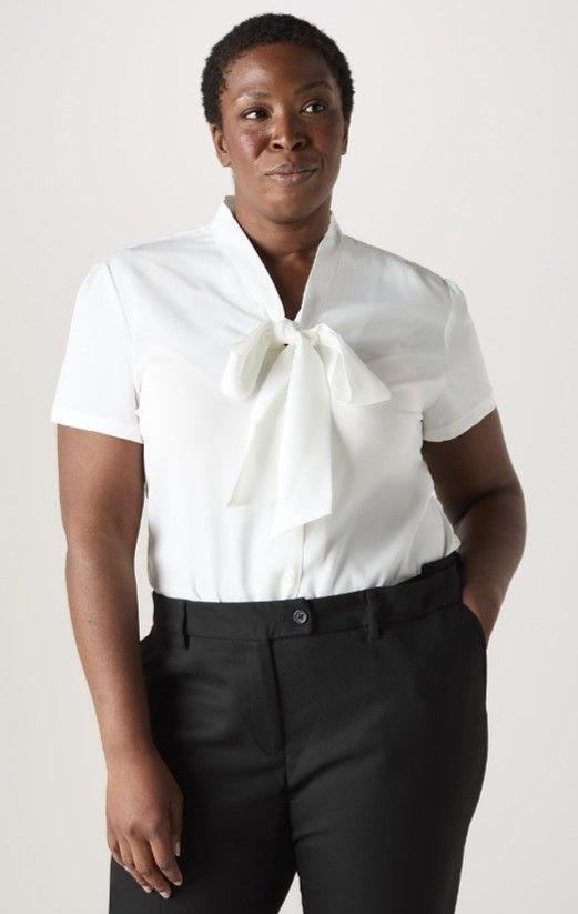 Cream Low Tie Neck Blouse