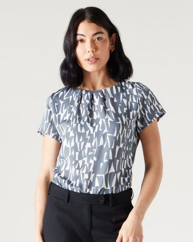 Grey Shards SS Pleat Neck Blouse