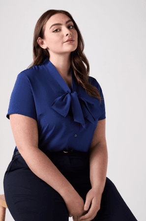 French Navy Low Tie Neck Blouse
