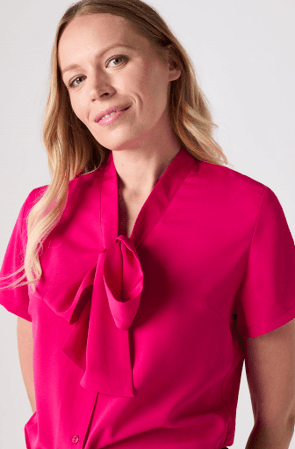 Hot Pink Low Tie Neck Blouse