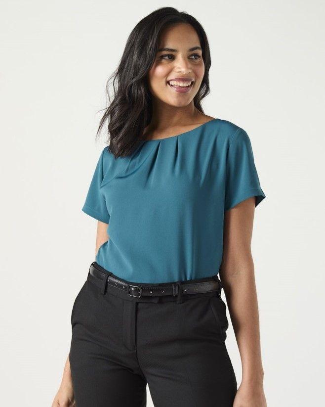 Dark Teal Pleat Neck Blouse