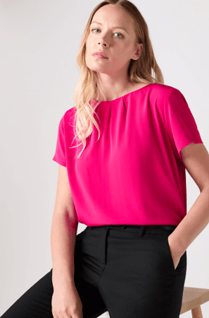 Hot Pink Pleat Neck Blouse