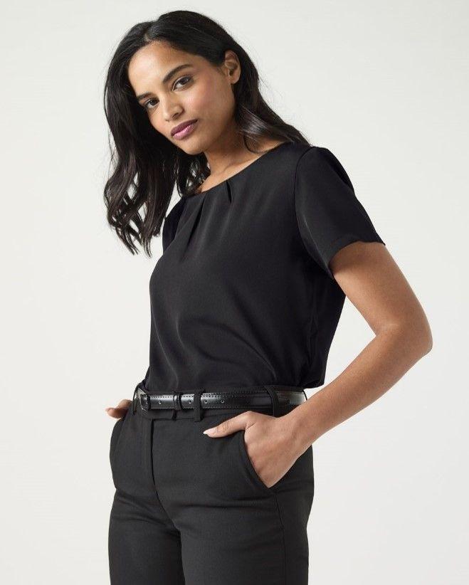 Black Pleat Neck Blouse