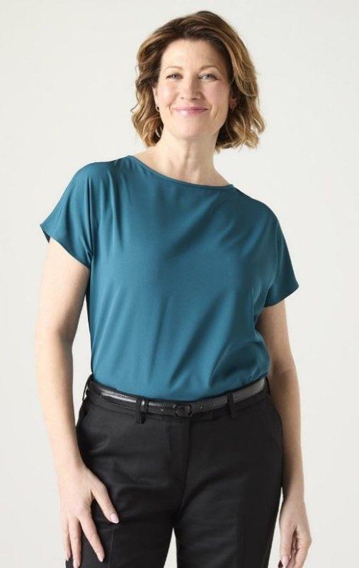 Dark Teal Slash Neck Blouse