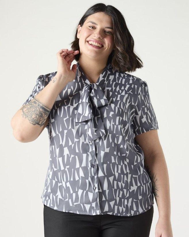 Grey Shard Low Tie Neck Blouse