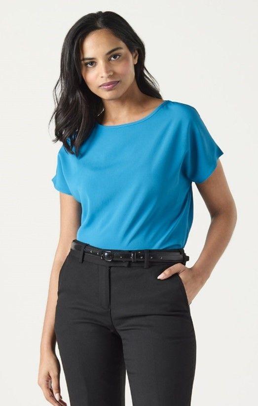 Teal Slash Neck Blouse