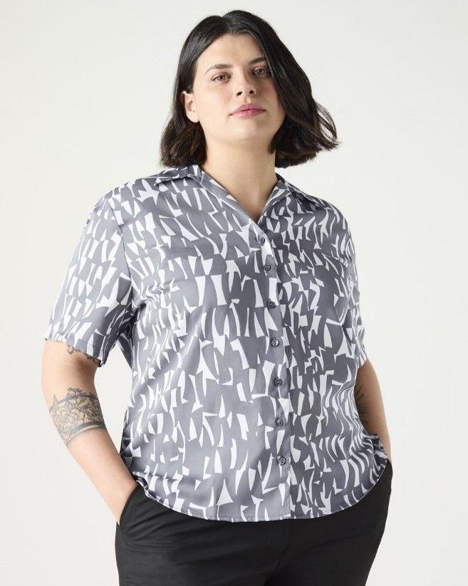 Grey Shard SemiFitted Open Collar Blouse