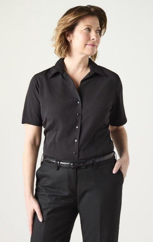 Black Open Collar Crepe De Chine Blouse