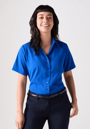 Cobalt Open Collar Crepe De Chine Blouse