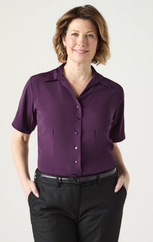 Plum Open Collar Crepe De Chine Blouse