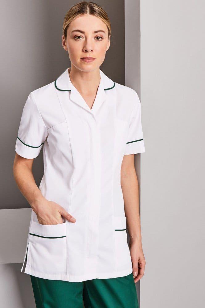 White and Bottle Green Healthcare Tunic