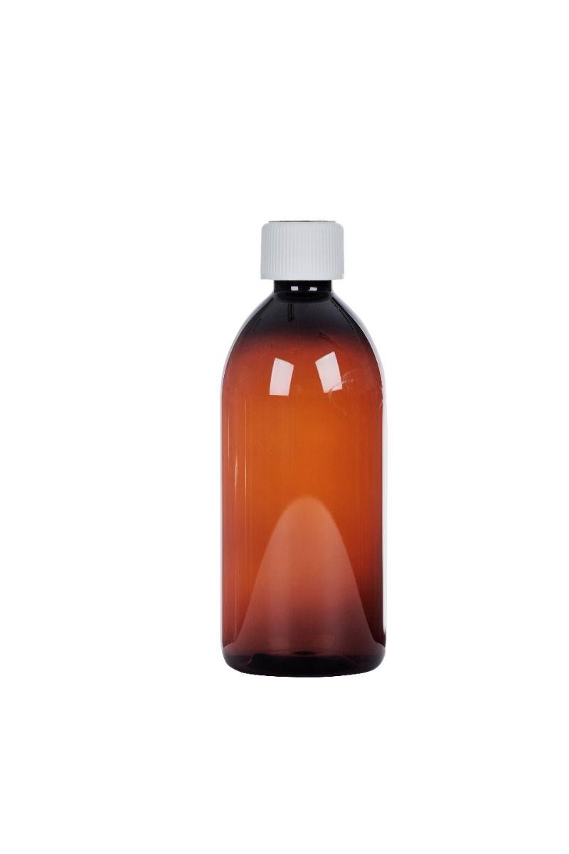 SIR500PET Pharmasafe Amber PET Ready Capped Bottles 500ml